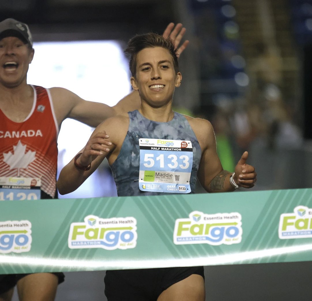 CORNGRATS to former Cobber All-American, &amp; current T&amp;F assistant coach, Munir Isahak who won the Fargo Marathon 10K &amp; to Cobber x-country head coach Maddie Van Beek who won the Fargo Marathon half marathon today. 

📸: Dave Samson - <a href="/InforumSports/">Inforum Sports</a>
