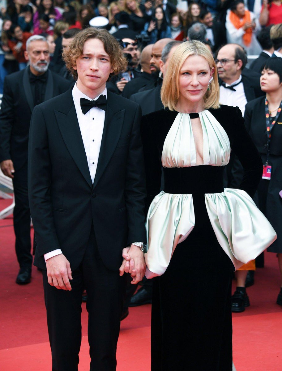 popcultureshub's tweet photo. Cate Blanchett and son at the 76th annual Cannes film festival. https://t.co/rK2rBHQMQX