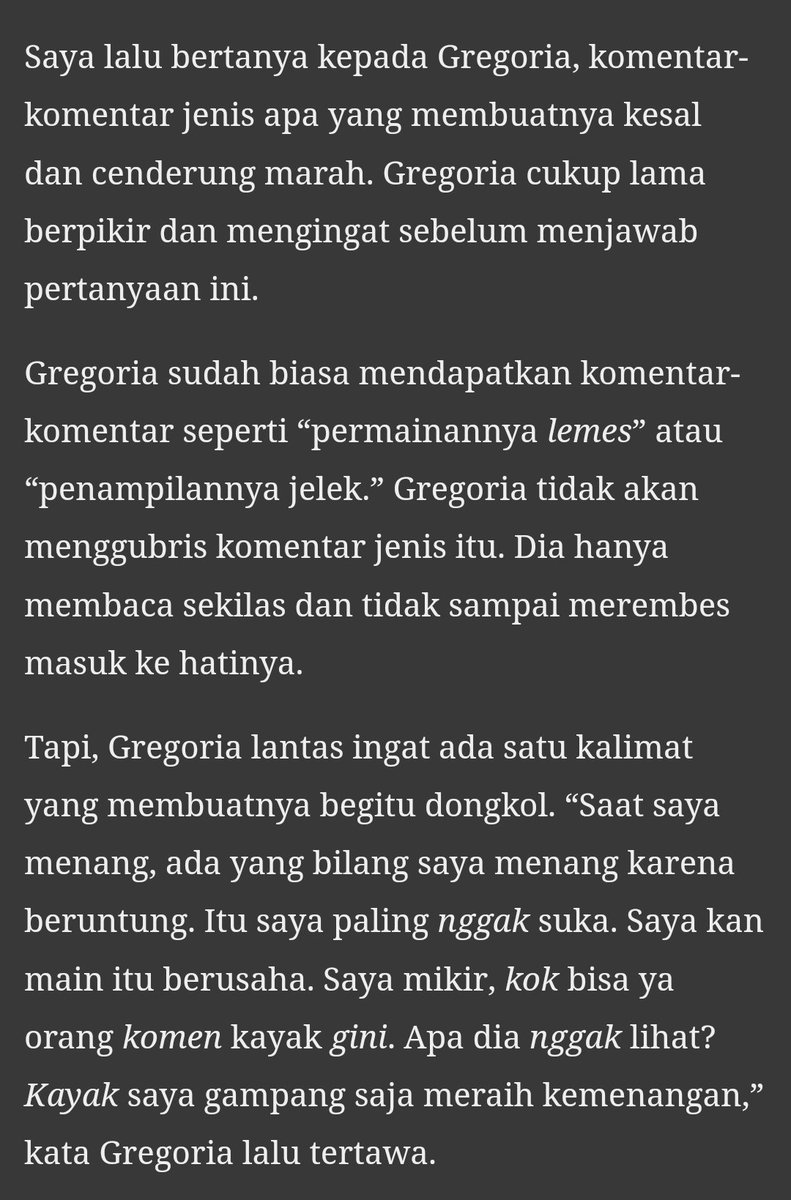 Semakin ke sini, semakin ngerti knp atlet bisa lepas kontrol seperti yg dilakukan Rinov.

Tekanannya berat sekali. Mulai dr pelatih, pengurus, publik, bahkan dr keluarga. 

Siapa tahu jika kita bantu dgn komentar tak penuh kebencian, prestasi sang atlet bisa naik. Siapa tahu..