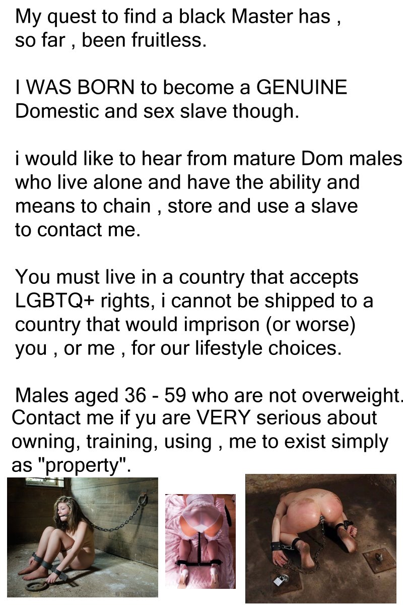 tgirl_slave's tweet photo. Do have the ability to abduct and keep me as your domestic and sex slave ? #sissy #sissyslave  #trans #sissycumslut #cdslut #cd #sissyexposed #femboy #mtf #tgirl #londonsex #watersports #rimming #BDSM #Bondage #slave #submissive #humantrafficking #thedarkweb #humantoilet #shemale https://t.co/sh0bGaZxLR