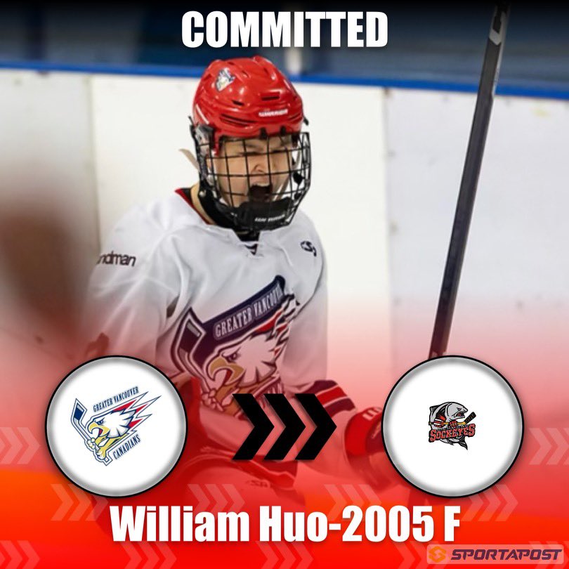 Richmond Sockeyes Junior A Hockey Club (@rsockeyes) on Twitter photo Committed!
We have committed to William Huo, 2005 F from Richmond.
Last year William played <a href="/GVCanadians_aaa/">Greater Vancouver Canadians AAA</a> U18 scoring 32 pts in 32 games and then finished 2nd on the team in playoffs with 7 points in 7 games.
Great to welcome another Richmond boy to the team! Committed!
We have committed to William Huo, 2005 F from Richmond.
Last year William played <a href="/GVCanadians_aaa/">Greater Vancouver Canadians AAA</a> U18 scoring 32 pts in 32 games and then finished 2nd on the team in playoffs with 7 points in 7 games.
Great to welcome another Richmond boy to the team!