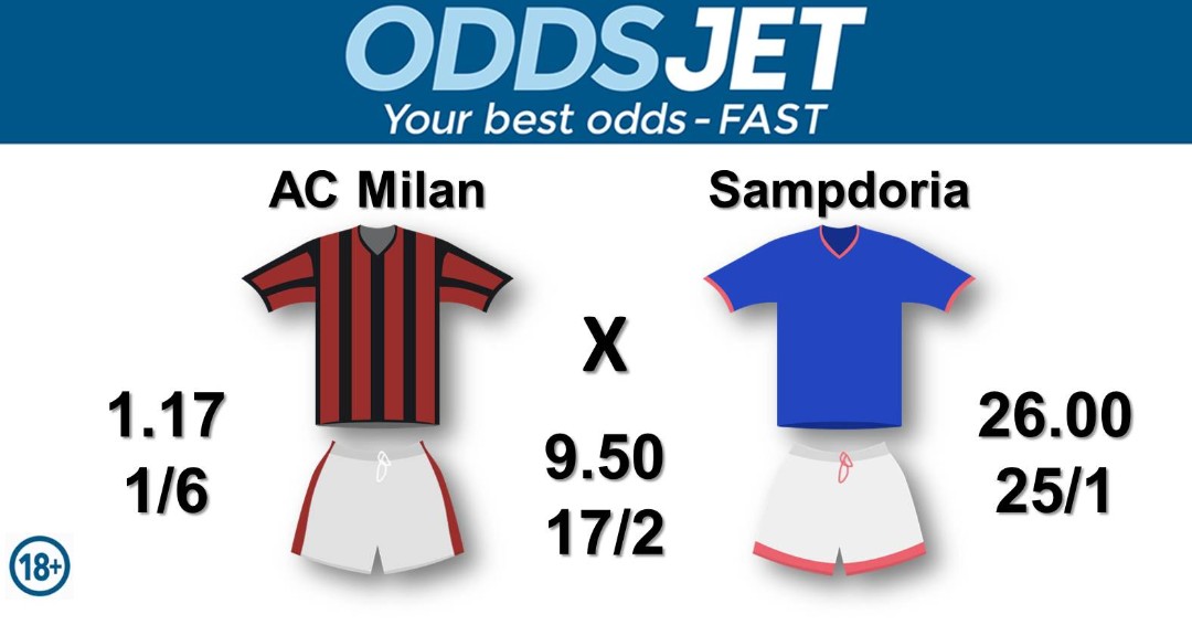 #SerieA,

#SerieATIM, 

#MilanSampdoria,

#ACMilan, #ForzaMilan, #ANewMilan, #SempreMilan, #Weareacmilan, vs. #Sampdoria, #Samp, #ForzaDoria, Get your best odds - fast at oddsjet.com
