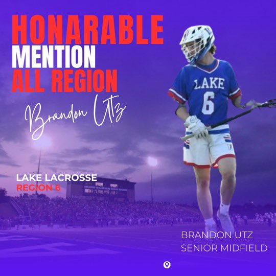 Congrats to Senior Middie Brandon Utz for being named All Region Honorable Mention. Thanks for all you have put into the program Brandon! #FOR <a href="/Lake_Athletics/">Blue Streaks</a>
