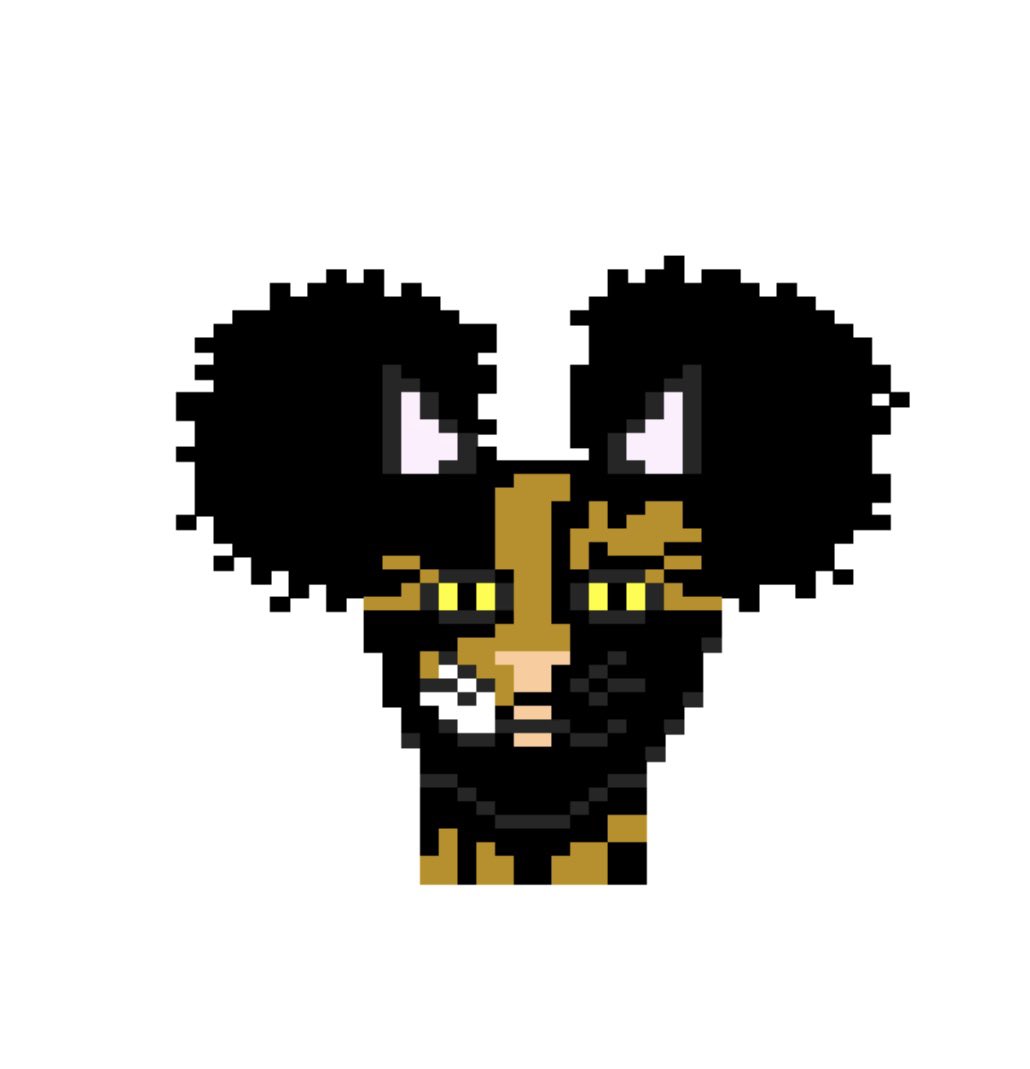 Happy #Caturday and have a great weekend!

Afro Queen # 114

#cat #pixelart #NFTCollection #afropuffs #pfpNFT #openseanft 
#tortie