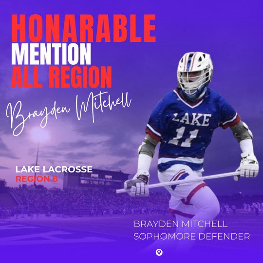 Congrats to Sophomore Defenseman Brayden Mitchell for being named All Region Honorable Mention. Bright future ahead! #FOR <a href="/Lake_Athletics/">Blue Streaks</a>