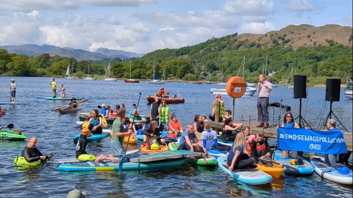 It was a privilege to speak at the ⁦<a href="/sascampaigns/">Surfers Against Sewage</a>⁩ rally on the water today at Waterhead with the impressive  ⁦<a href="/MattStaniek/">MattStaniek</a>⁩ and to stand together against pollution in Windermere, demanding action from United Utilities to clean up their act and clean up our lake.