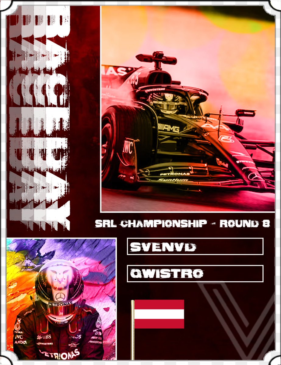 Virtual Esports Racing (@virtualesportsr) on Twitter photo Raceday | @SRL_Formula_1
R8 | Austria
Line Up:
_ <a href="/Tiago_1208_/">PEC_Tiago🇵🇹</a>
- @SvenVd15
good luck and bring some points home Raceday | @SRL_Formula_1
R8 | Austria
Line Up:
_ <a href="/Tiago_1208_/">PEC_Tiago🇵🇹</a>
- @SvenVd15
good luck and bring some points home