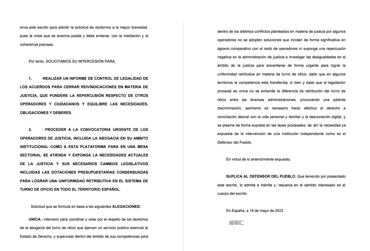 ajustosevilla's tweet photo. COMUNICADO 20/5/2023. Este pasado jueves, la @AbogaciayTurno  #Abogacía y el #TurnodeOficio, ha presentado QUEJA / DENUNCIA ante el #DefensordelPueblo 
#MareaNegra #AbogaciaUnida #esnuestroturno #DignidadAbogacía 

@AJAI64281603 @Ajatojaen @AbogaciayTurno @glezguerrero 
#TO https://t.co/1Tg3MBB9uo