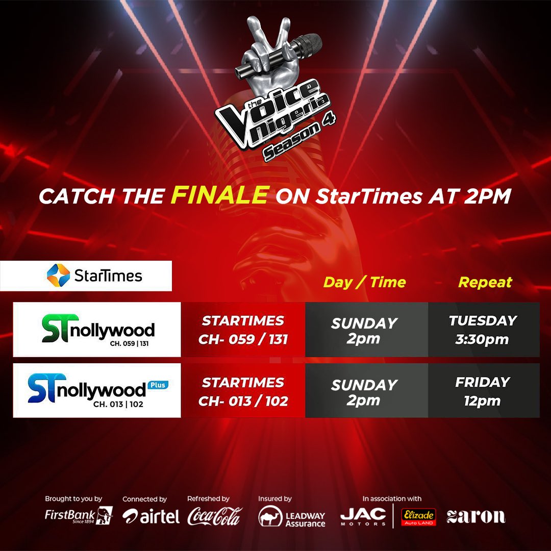 thevoice_NGR's tweet photo. The final episode of the season goes live tomorrow night! Find out which of your favourite talent made it to the top, and who our winner is for the season

Are you ready? Tune In to any of the channels for the season's finale.

#TheVoiceNigeria
#TheVoiceUnstoppable https://t.co/leZc4caEne