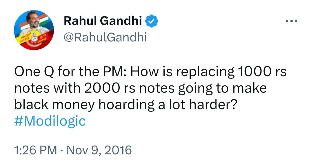PrashanthKalasa's tweet image. #Pappulogic

In 2016 during note ban Pappu Ji thought that Modi ji is going to get back 1000 Rs. &amp;amp; give people 2000 Rs. Note... 

And also questions Modi ji how it black money will be removed from system.. 

Pappu is Pappu for a reason 😂😂

Here is the screenshot
