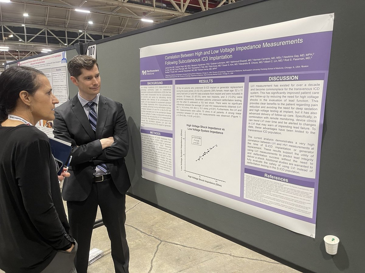 Terrific #HRS2023 poster by @NU_IntMed PGY-2 @JoshuaSinkMD comparing high and low voltage impedance after #SICD implant. ⭐️ collaboration between @NMCardioVasc @rusharrhythmia and @BSCCardiology, with many more groups for 📝. @rachelkaplanmd @JWasserlaufMD @NishantVermaMD