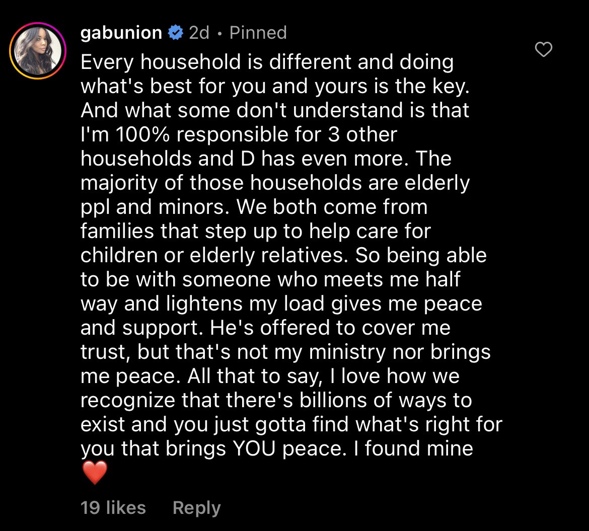 Gabrielle union commented on my cousin post about that 50/50 interview and this what she said. This why y’all need to stfu and let people do what works for them. Y’all was mad for Gabrielle and she happy af.