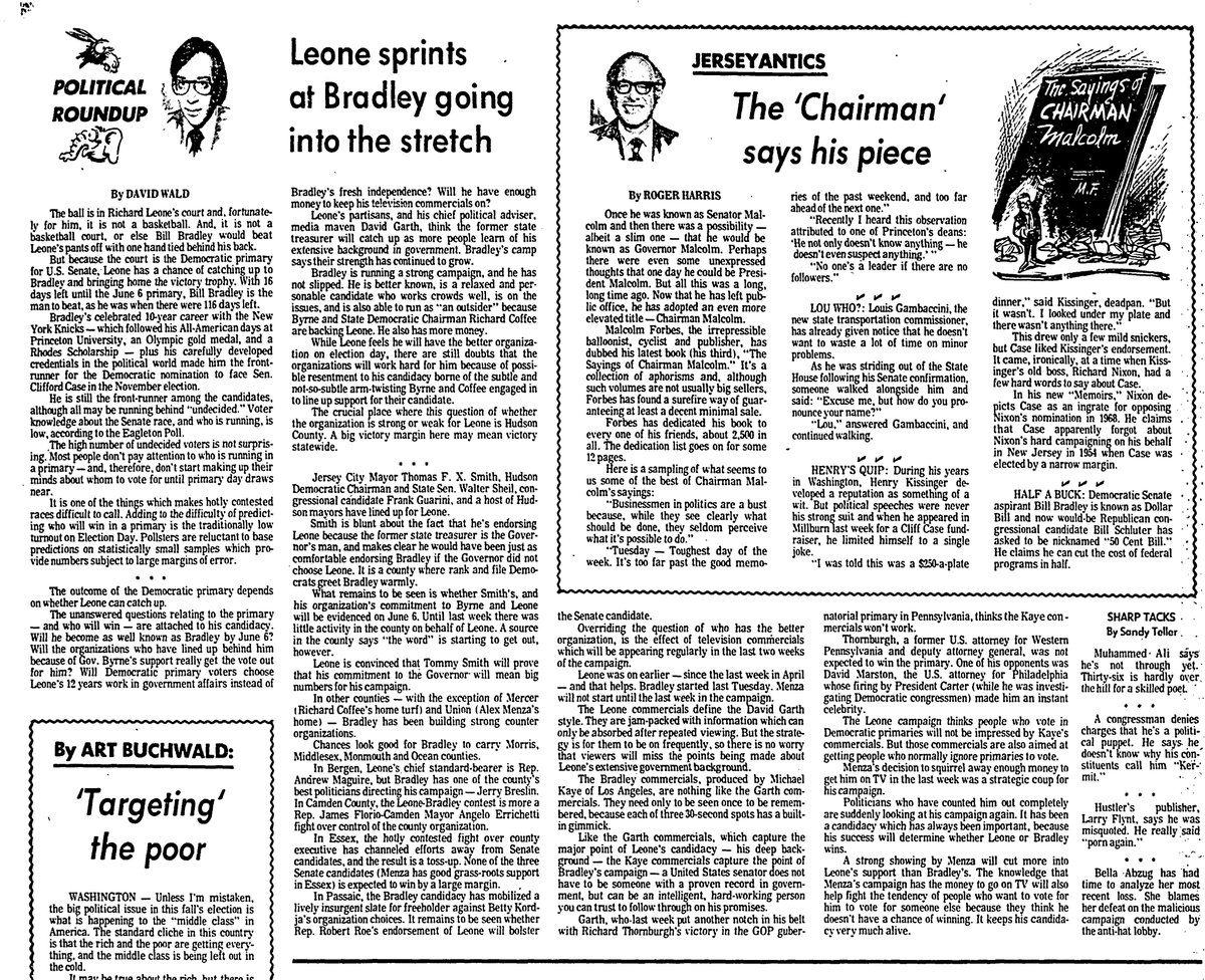 WHEN THE STAR-LEDGER WAS GREAT: Weeks before the 1978 Democratic U.S. Senate primary in New Jersey, David Wald ponders the path for State Treasurer Dick Leone to defeat frontrunner Bill Bradley. (5/21/1978) https://t.co/rfuk3UXwP5