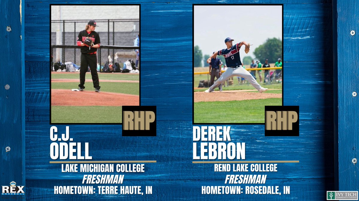 REX Baseball (@rexbaseball_) on Twitter photo 🚨SATURDAY PLAYER SIGNING🚨
The REX add 2⃣ local pitchers to the roster! Welcome C.J. Odell from Lake Michigan College and Derek Lebron from Rend Lake College!
#REXNation👑⚾️
Presented by <a href="/ivytechwv/">Ivy Tech Terre Haute</a>. 🚨SATURDAY PLAYER SIGNING🚨
The REX add 2⃣ local pitchers to the roster! Welcome C.J. Odell from Lake Michigan College and Derek Lebron from Rend Lake College!
#REXNation👑⚾️
Presented by <a href="/ivytechwv/">Ivy Tech Terre Haute</a>.