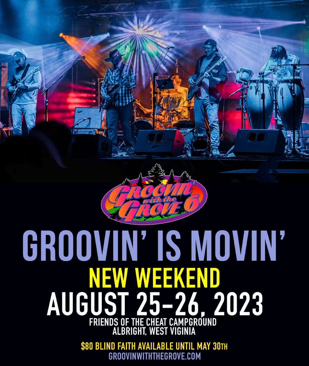 GroovinWV's tweet image. Who's Groovin???
Groovin' is movin' to our new weeknd 8/24-25!!  We're still  groovin' at our home Friends of the Cheat Campground in Albright, WV and the weather should be beautiful in August. Purchase Blind Faith ticket now for $80 with no surcharge and receive FREE premium.
