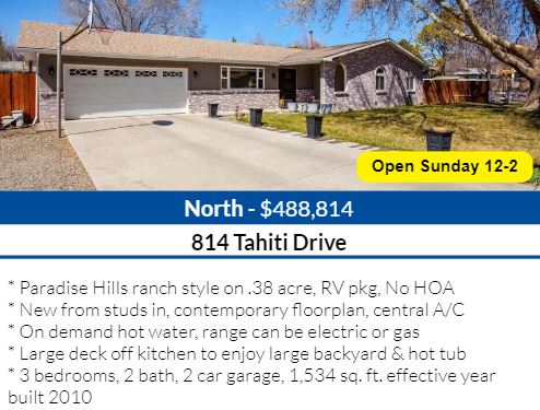 Open House at 814 Tahiti Drive this weekend from Ahna Brock, REALTOR® at RE/MAX 4000. Check it out this Sunday May 21st from 12-2.
#gjco #openhouse #remax4000 #realtorlife #westerncolorado