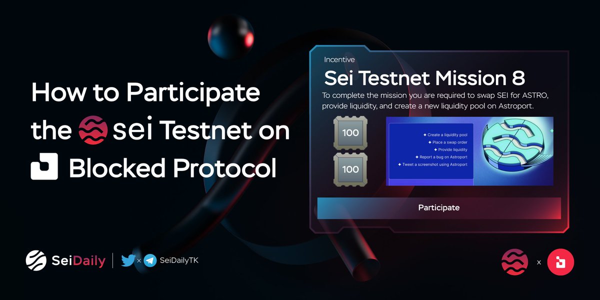 🌊 Ahoy, #Seilors!

🚀 Ready to embark on a thrilling mission? 🌌

Introducing #SeiTestnet Mission 8: Explore <a href="/astroport_fi/">Astroport ✦</a> the automated decentralized exchange protocol that has docked with <a href="/SeiNetwork/">Sei</a>

Get ready for an intergalactic adventure into the world of DeFi🌟

#Sei $SEI