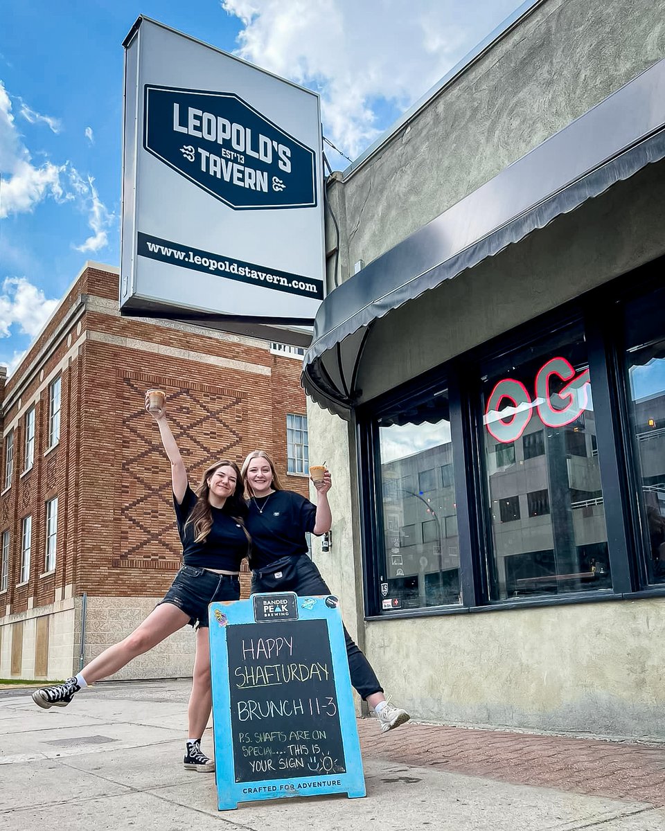 Leopoldstavern's tweet photo. Happy Shafturday from #LeosOG!

Breakfast Club happy hour is on until 3pm - go get a cheap shaft!

#seeyouatleos #regina #yqr #yqreats https://t.co/m75n4vsypx