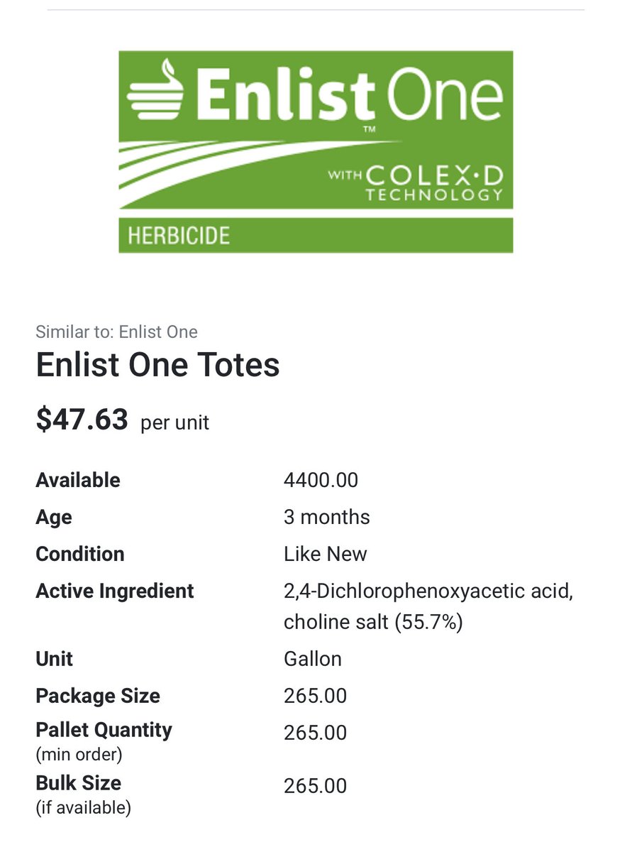 Post products are on 🔥⁦ ⁦<a href="/FarmerceAg/">Farmerce Ag</a>⁩. Check out these Enlist One totes priced at $47.63 delivered! Order now to get in time for post application. Not cheap enough? Put in a bid request and let their sellers bid on your business. #Spray23 #AgTwitter #plant23