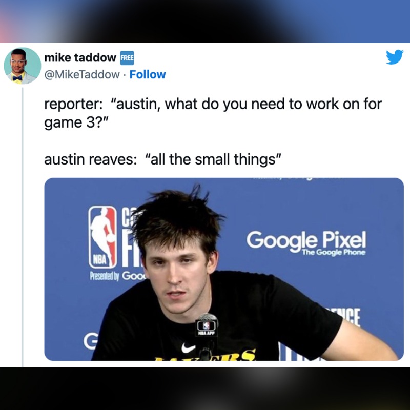 ESPNLosAngeles's tweet photo. We really hope Emo Austin Reaves goes off tonight for the #LakeShow 🤘😆