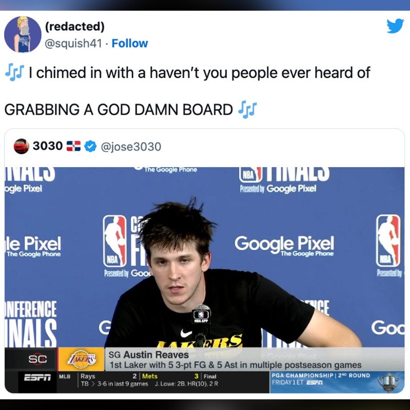 ESPNLosAngeles's tweet photo. We really hope Emo Austin Reaves goes off tonight for the #LakeShow 🤘😆