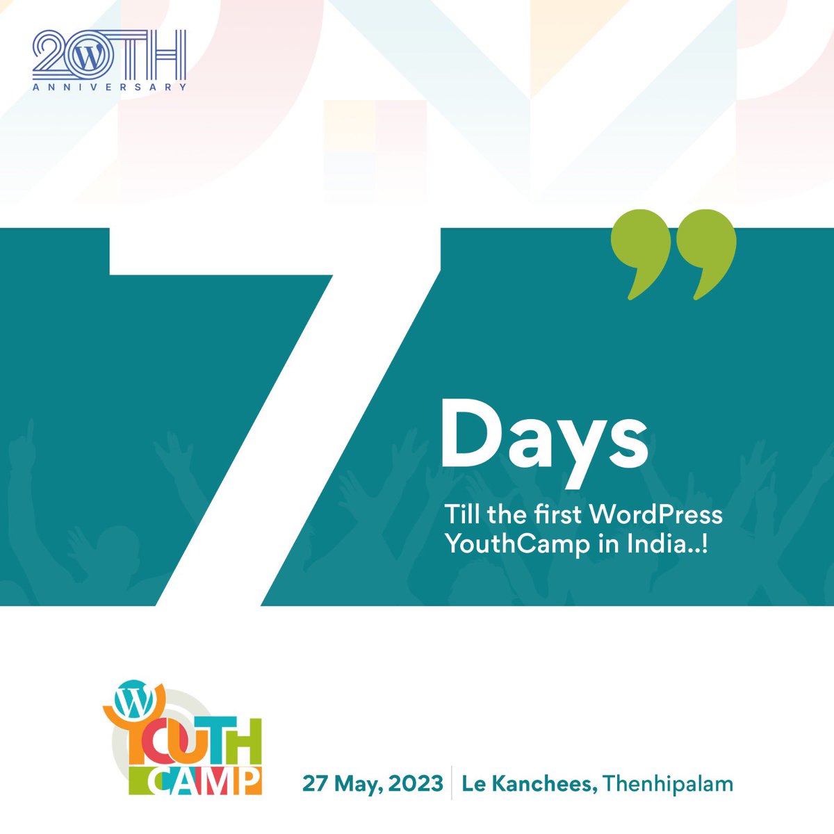 wpkozhikode's tweet photo. Only seven more days for our much awaited first @WordPress YouthCamp in India.
#WordPress #WPDay #WPYouthCamp #NewGenWordCamp #MiniWordCamp https://t.co/x7f2GlrTjk
