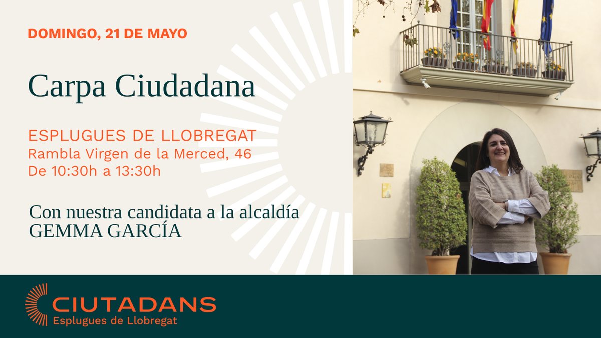 📆El domingo 21-mayo estaremos de nuevo con nuestra #carpainformativa en #Esplugues, con nuestra candidata <a href="/GemmaCG79/">Gemma</a> y su #equiponaranja
📍Rambla Virgen de la Merced, 46
👂Queremos conocer tus ideas sobre Esplugues y explicarte las nuestras.
#centremosesplugues #centremesplugues