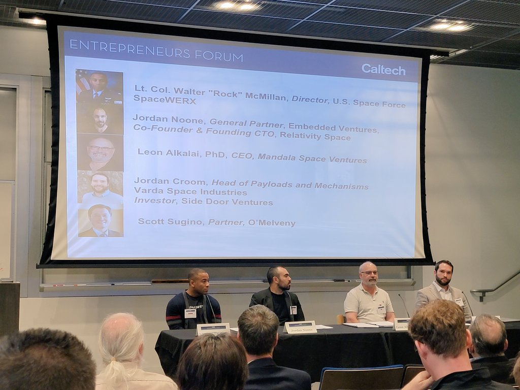 theliftoffs's tweet photo. Listening to @theJordanNoone , cofounder of @relativityspace at @EntForumCaltech speak about the experience of cold emailing @mcuban to raise $500k: "Space is sexy! 3D printing a rocket" was his headline. https://t.co/nAYUJwjd1I