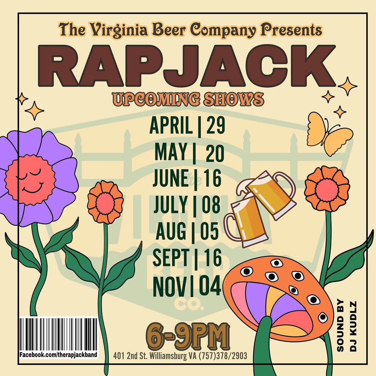 VirginiaBeerCo's tweet photo. It's RapJack Day! Stoked to welcome back Williamsburg's premier jam band for an evening of good times, good tunes, &amp; good vibes. Live Music (with sound by DJ Kudlz) from 6-9 pm!

💙⚡️❤️

Plus: bodacious bites by @hangrysvb &amp; scrumptious snacks by @daddygsalsa! #VisitWilliamsburg https://t.co/lvuGBLdRZO