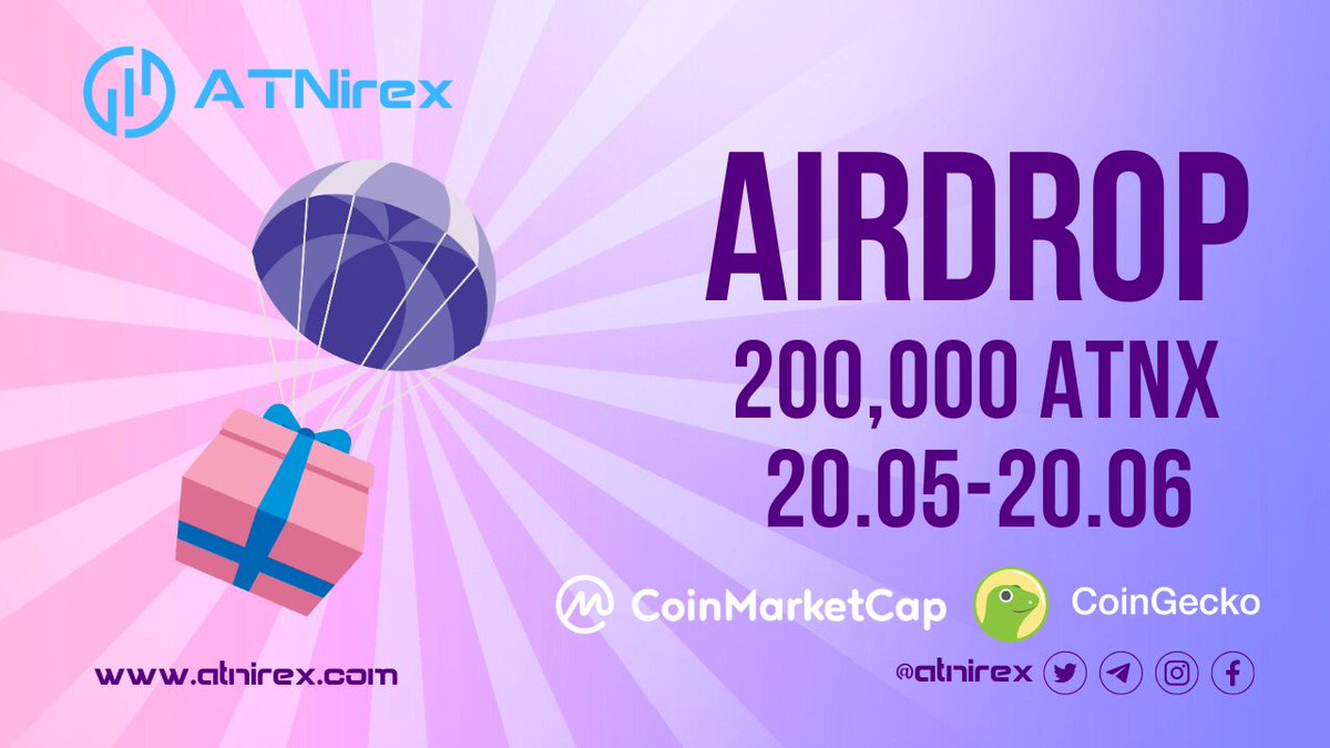 atnirex's tweet photo. New Airdrop is live on ATNirex!

✅ Get 100 $ATNX for joining (1,750 Random winners)
✅ Get 500 $ATNX for each valid referral (Top 50 referral)

Join Airdrop: https://t.co/5JYmqPhgFc

#ATNirex #ATNX #CoinMarketCap #CoinGecko #Airdrop https://t.co/YpYDIUF0yV