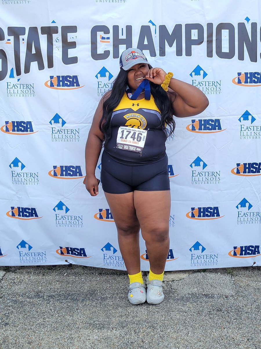 KaydenPorter6's tweet image. I was able to take home the 5th place state 2A medal. This was special for me as this was my 3rd time at state. Thankful to @MarianCHS_TF for the opportunity to represent at State. Special thanks to my former Shot Put Coach Conely for bring on the sideline today.