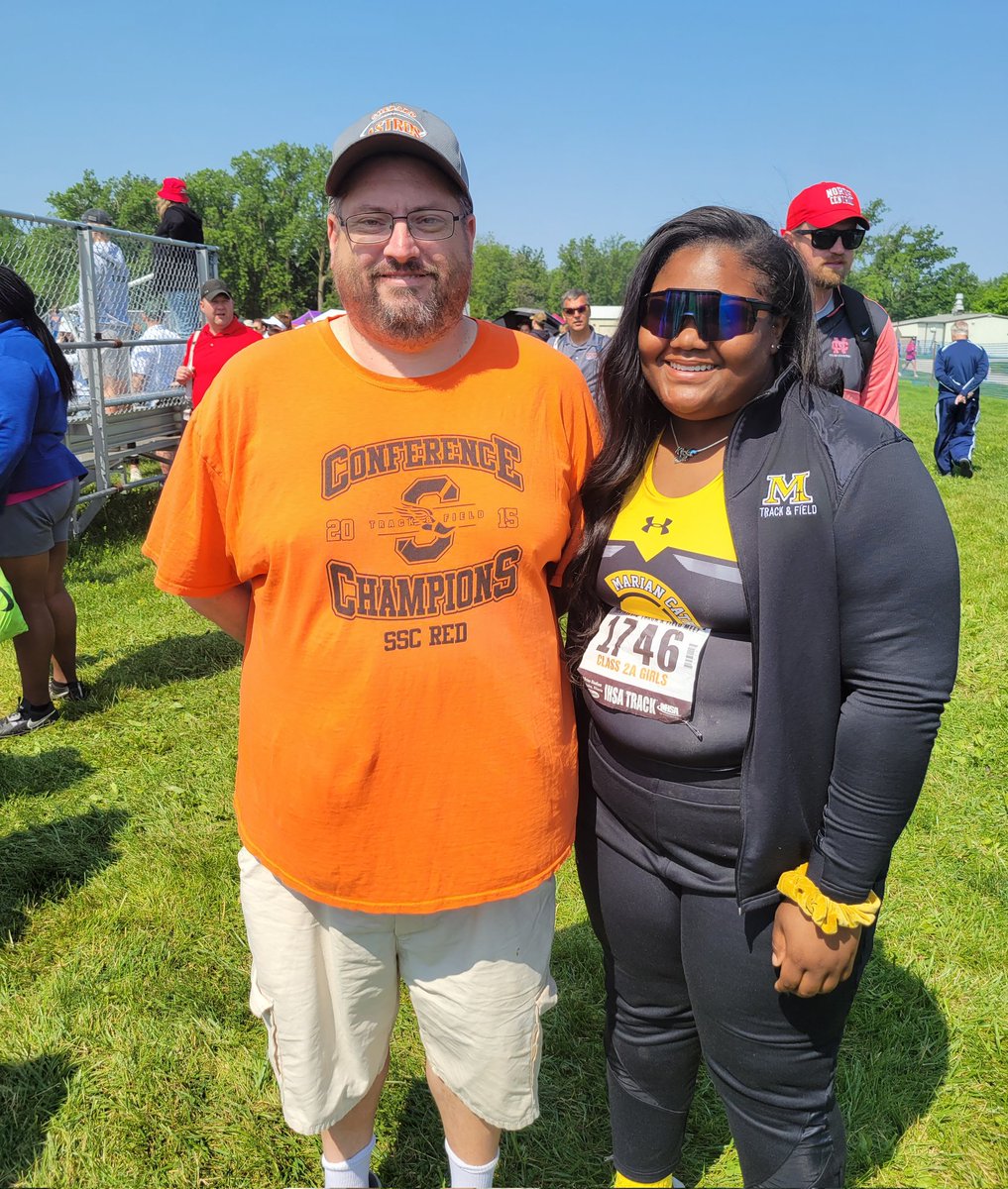 KaydenPorter6's tweet image. I was able to take home the 5th place state 2A medal. This was special for me as this was my 3rd time at state. Thankful to @MarianCHS_TF for the opportunity to represent at State. Special thanks to my former Shot Put Coach Conely for bring on the sideline today.
