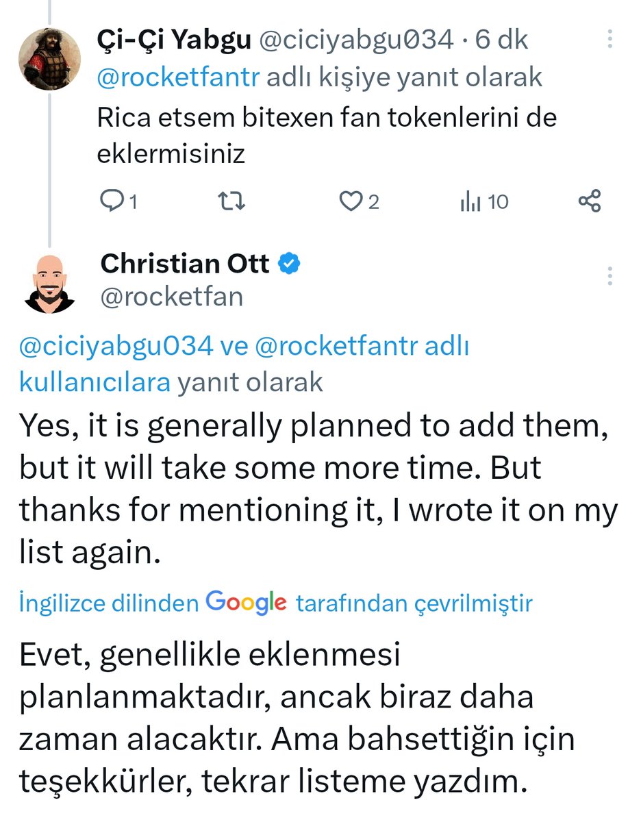ciciyabgu034's tweet photo. İvedilikle dönüş yaptığınız için teşekkürler #Bitexen Fan Tokenlerini #Rocketfan da görmek heyecan verici olacak.
@bitexencom @rocketfan @rocketfantr @CryptoLady33 https://t.co/IYwl1JLfA9