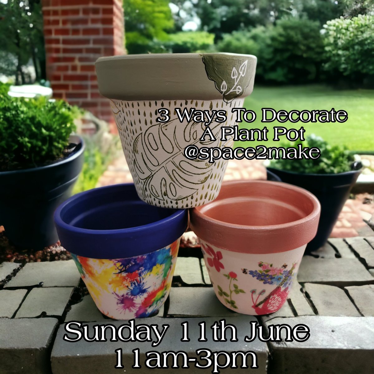 Join us in June for this lovely half day workshop and learn how to decorate your plant pots using, paint, fabric, napkins and silkscreen stencils.

#frenchic  #frenchicpaint #plantpots  #amazingaccrington 
space2make.com/event-details/…