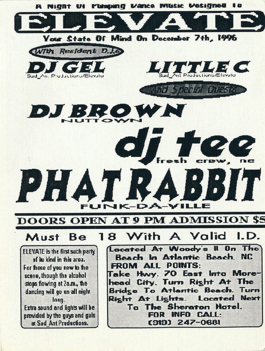 #atlanticbeach #northcarolina #nc #rave #serave #clubflyer #flyer #raveflyer #1990s #nineteenninetysix #nightlife #nightlifeflyer #djgel #litllec #djbrown #djtee #phatrabbit #woodysII #elevate