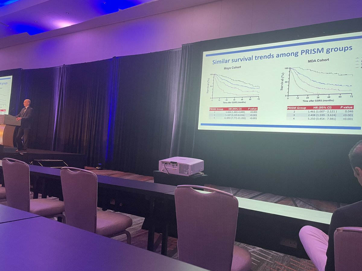 Stellar @baylormed MS3 Marcus Flores presents on how the PRISM score stratifies outcomes for patients treated with SSRS @MDAndersonNews and Mayo. Important implications to individualize treatment for patients! Thanks for excellent mentorship @BrianDeMD!