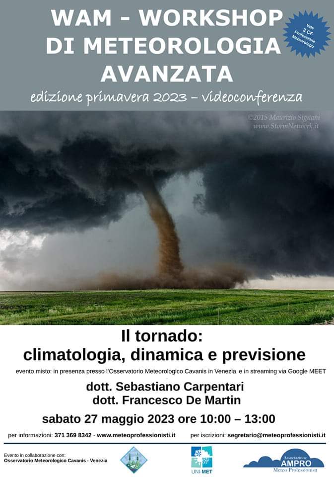 🔴 Sabato #27maggio saremo a Venezia con Francesco De Martin Sebastiano Carpentari per parlare del progetto #Pretemp e di #tornado. 

🔗 I dettagli per l'iscrizione sono disponibili alla pagina: meteoprofessionisti.it/ampro-wam-prim…