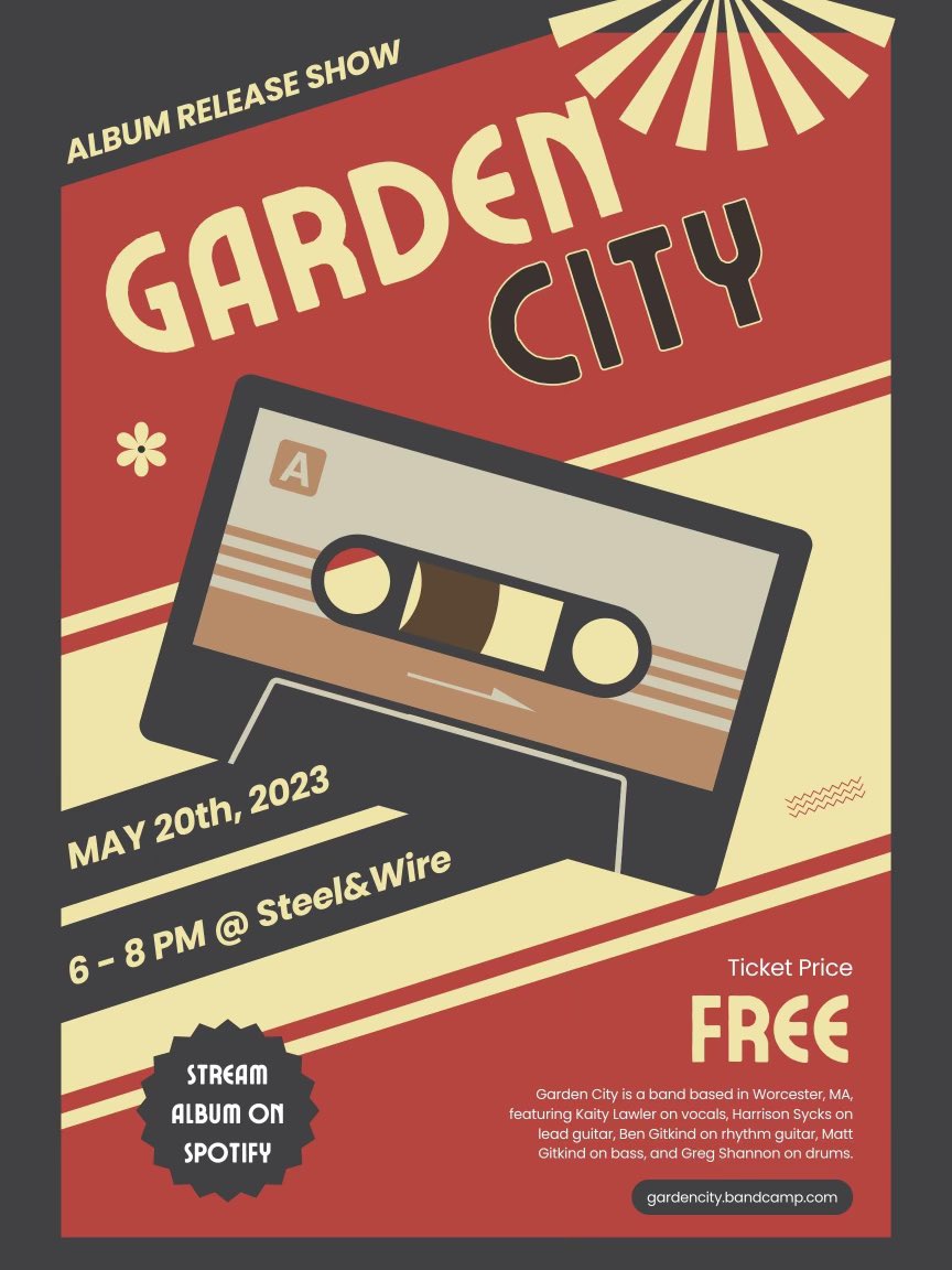 GJShannon87's tweet photo. Come celebrate the album release with Garden City at Steel and Wire, 124 Millbury Street, Worcester, MA 01610. This is also the 1-year anniversary of the bar!

Doors open at 6, music at 7! https://t.co/gxJOal3Mmc