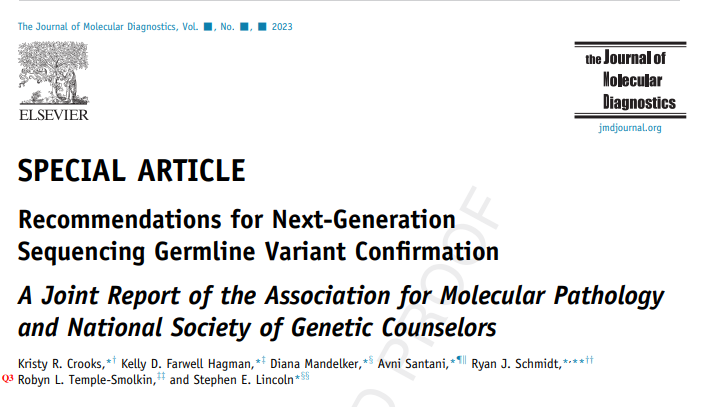 New! "Recommendations for Next-Generation Sequencing Germline Variant Confirmation: A Joint Report of <a href="/AMPath/">Association for Molecular Pathology</a> and <a href="/GeneticCouns/">Genetic Counselors</a>" is now available FREE online ahead of publication in <a href="/JMDiagn/">The Journal of Molecular Diagnostics</a>:  ow.ly/BzP250OrkaV #molpath #NGS #genetictesting