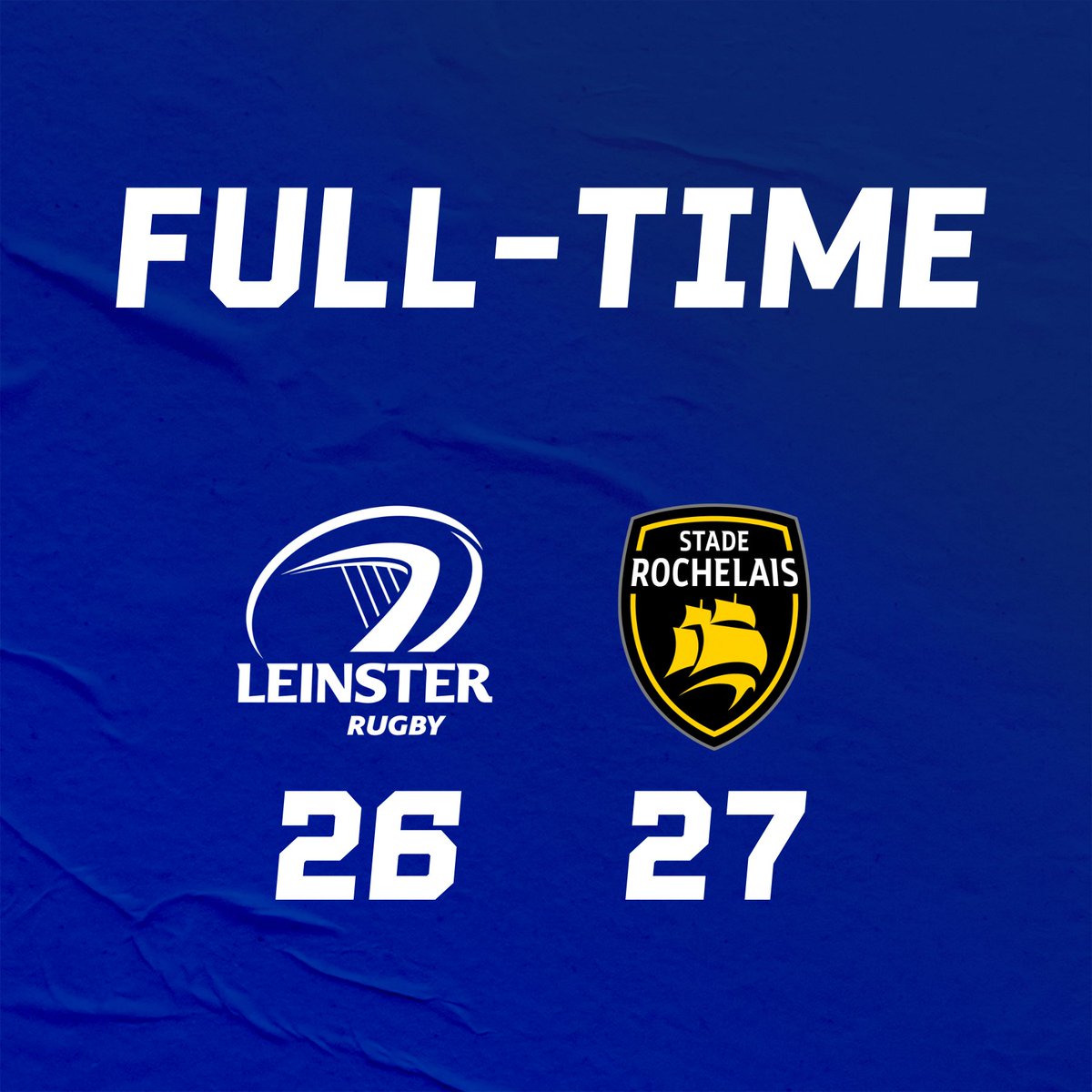 🕐 | 𝐅𝐔𝐋𝐋-𝐓𝐈𝐌𝐄

Not our day at Aviva Stadium. Congratulations to La Rochelle.

#LEIvSR #HeinekenChampionsCup