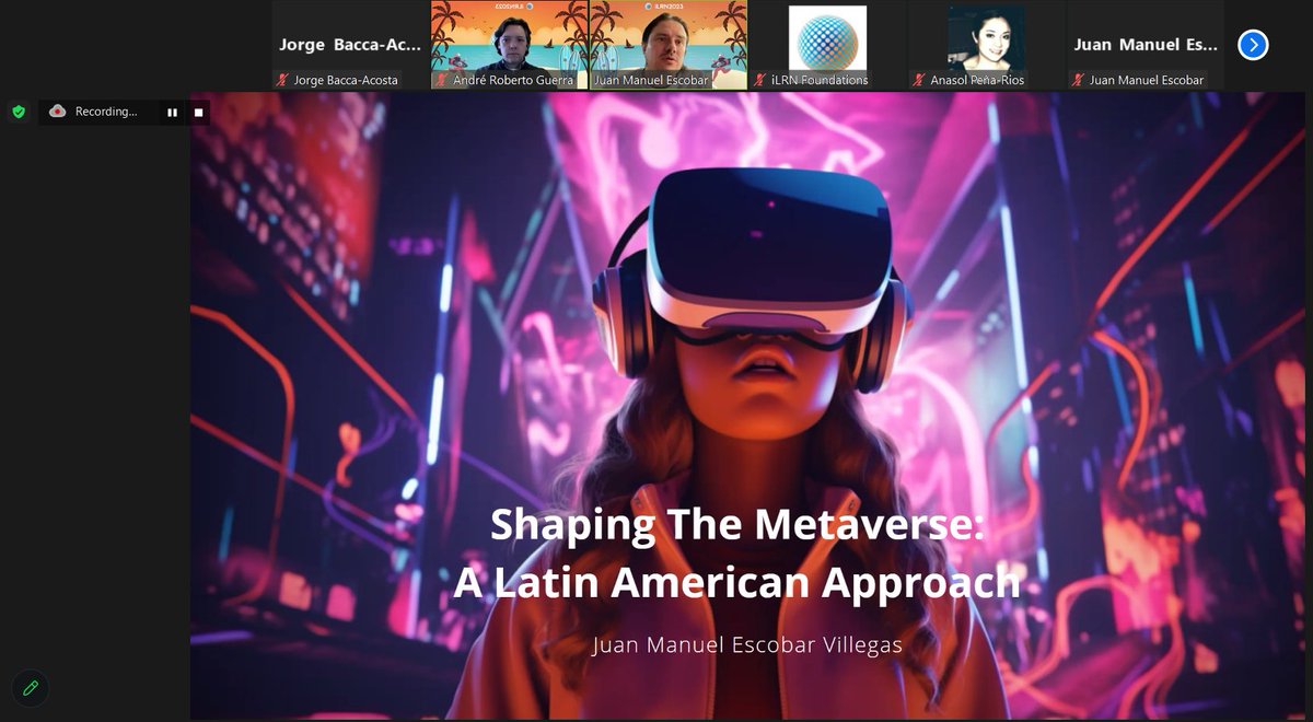 An amazing presentation by @juanmescobarv about ''Shaping the metaverse: a Latin American approach' in the prominent conference #iLRN2023 #VR #AR #Metaverse #ImmersiveLearning #LatinAmerica