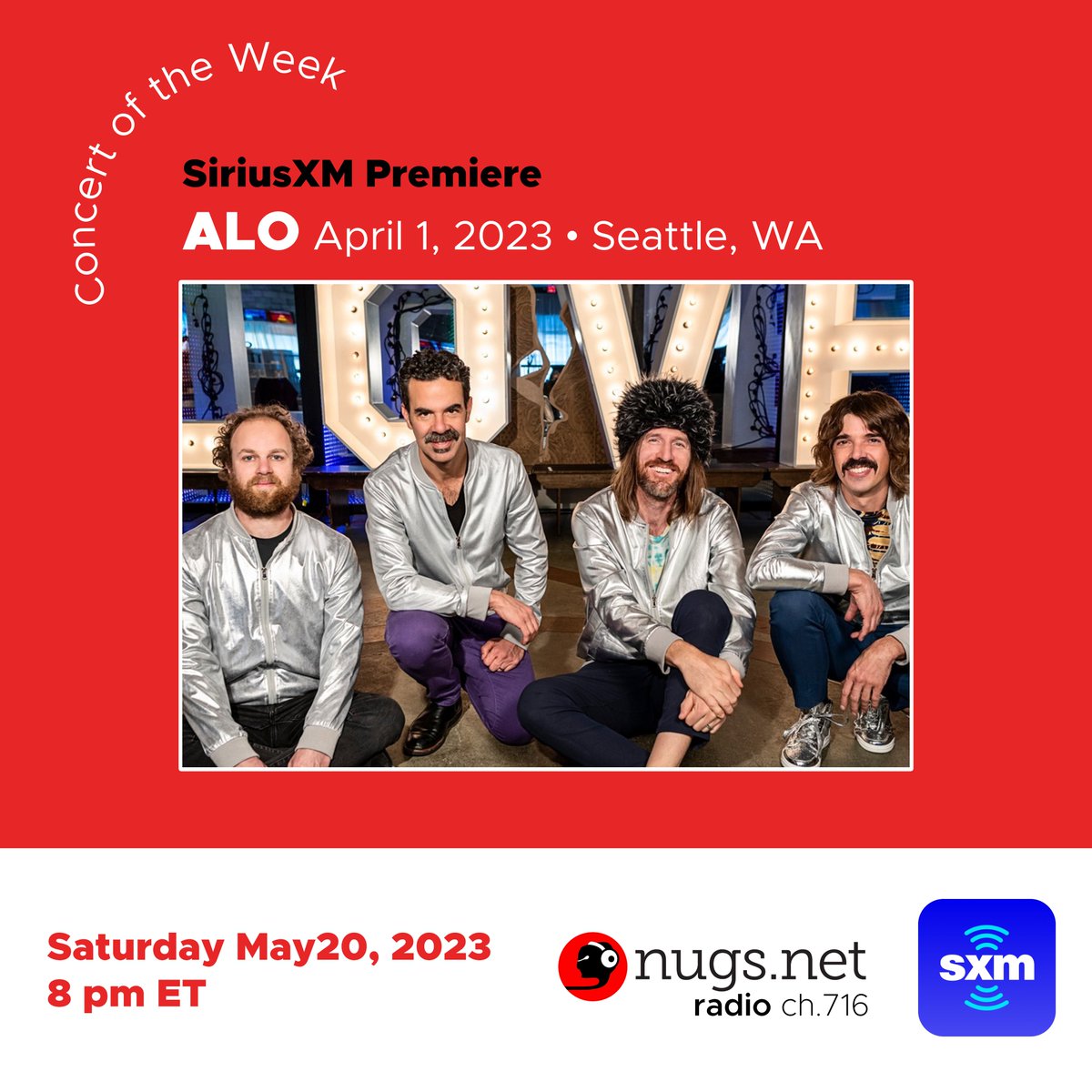 💥 CONCERT OF THE WEEK💥 ALO's April 1 show in Seattle has been named this week's @SiriusXM Channel 716 #ConcertOfTheWeek⭐️ 

Listen to the full show TODAY at 8 pm ET on nugs.net SiriusXM channel 716 or at 2nu.gs/sxm

@alomusic #siriusxm #livemusic