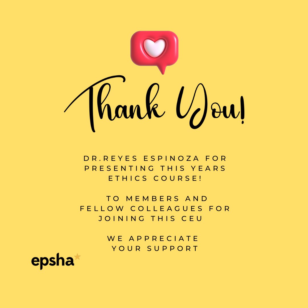 epsha_tx's tweet photo. Special thank you to @stargazinginthenight for presenting today and all the participants who joined. We appreciate your support. Be in the look out for more CEUs coming soon! #epsha #ethics #ceu #slp #speechtherapy #speechiesofinstagram #learningtogether https://t.co/zXWkOCLDp5