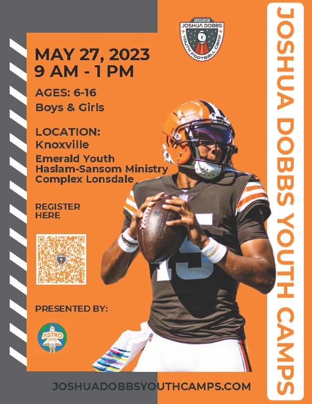 Time to huddle up! The <a href="/josh_dobbs1/">Josh Dobbs</a> Youth 🏈 Camp is just around the corner, and the excitement is building. Parents, don't miss the opportunity for your children to sharpen their Skills &amp; Elevate their Game w/top-tier coaching. #KeepRising🚀.05.27.23

▶️ joshuadobbsyouthcamps.com/tennessee/knox…