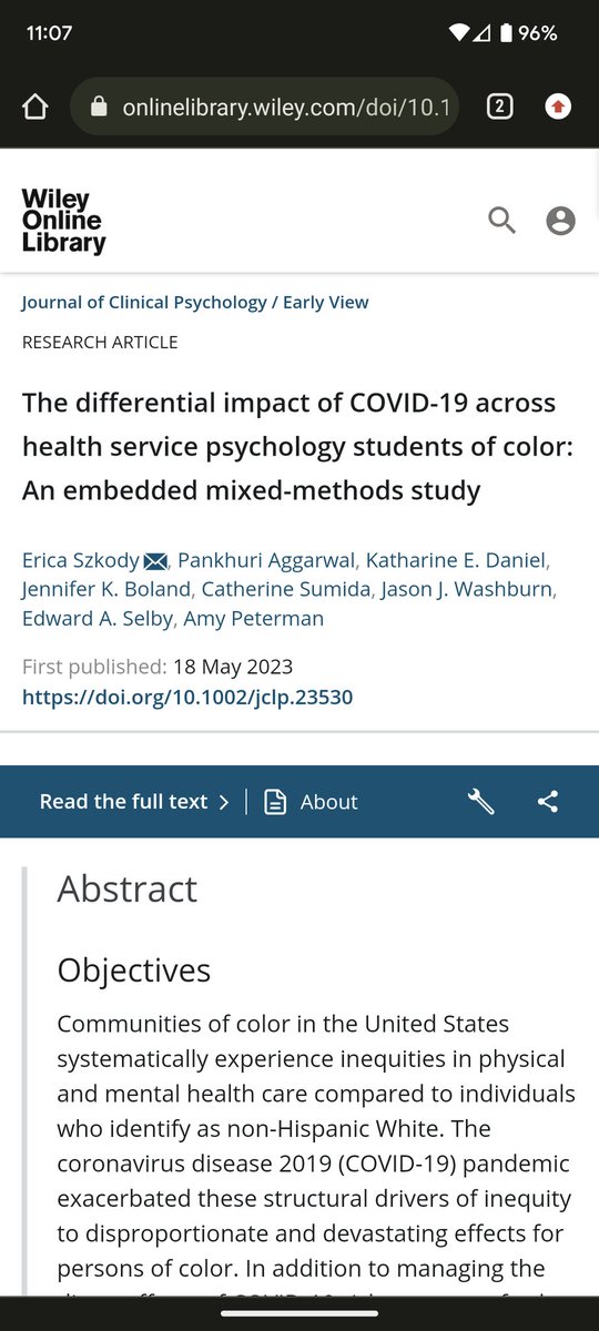 A_Pankhuri's tweet image. Not surprisingly, students of color in psychology graduate programs were differentially and greatly impacted by the COVID-19 pandemic compared to their non-hispanic white peers. Check out our latest publication in JCP. Thank you @cudcp_dcp for your support.