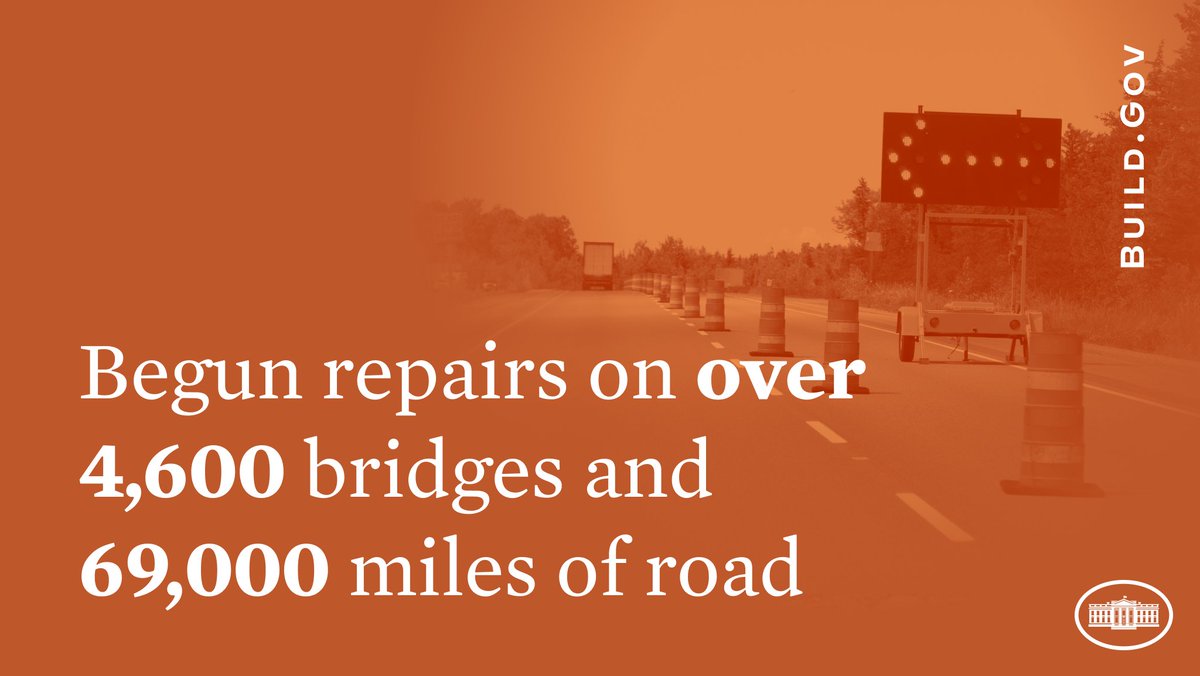 POTUS46Archive's tweet photo. Our investments are fixing our nation’s roads and bridges.  
 
But they’re also about connecting communities, strengthening our economy, and creating good-paying jobs. https://t.co/DGSpdYgKw1