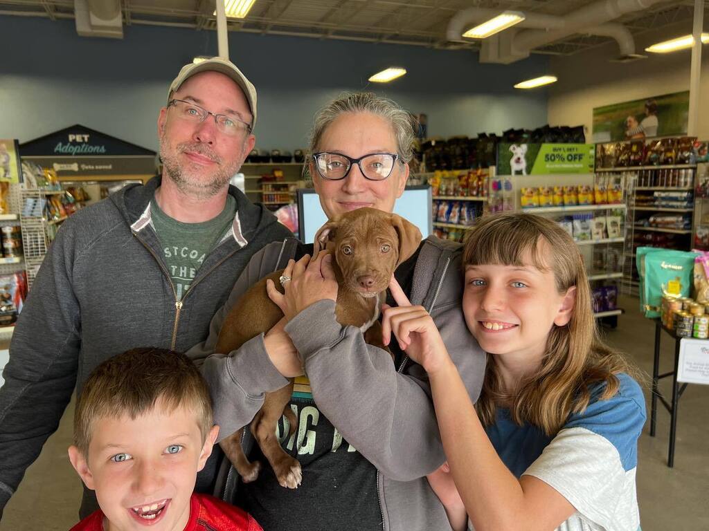 Ryan, Shelly, Alexia, and Luke drove up from Albuquerque to just to adopt this little chocolate muffin, Lindor 🍬 Happy Adoption Day! We are at Petsense Espanola (1506 N. Riverside Drive  Espanola, NM) til 3pm! instagr.am/p/CsePlYouNZ1/
