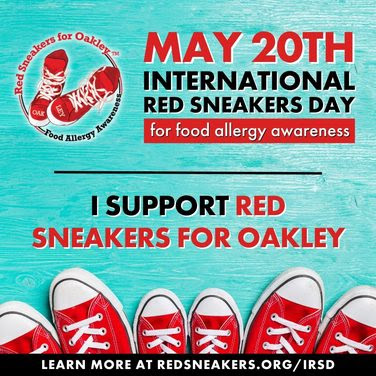 Don't forget to use the hashtags showing pictures in your red sneakers today!!!  

#foodallergyawareness #redsneakersforoakley #internationalredsneakersday
