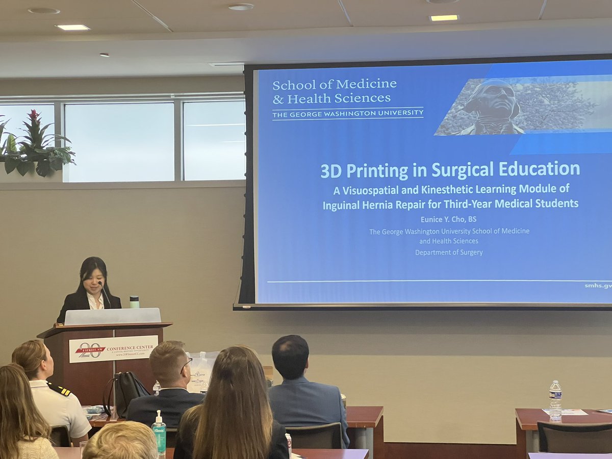 GWSurgery's tweet photo. GW has a GREAT presence at #AllSurgeonsDay today! Dr. Drew Zebley &amp; Dr. Jacob Lambdin represented GW so well in jeopardy! THEN, rising @GWSMHS 4th year @EuniceYCho did a FANTASTIC job presenting on the MIS Research team’s 3D Inguinal Hernia Model! 

Dr. Lambdin is up next! 🙌🙌🙌 https://t.co/ikMUEnPUdp
