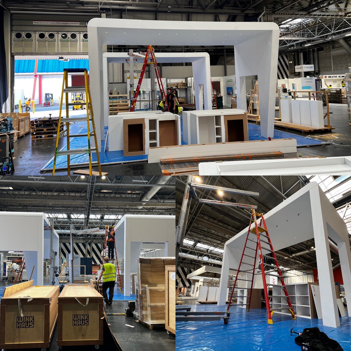 WinkhausUK's tweet photo. Day 1 of our @fitshow stand build completed

Early start on Sunday with all our new product &amp; solution displays, video walls, bar &amp; catering centre to add under the centre spans

2 days till the doors open

#alwaysprecise #doors #windows #locks #ironmongery https://t.co/gC2GsKQ34r